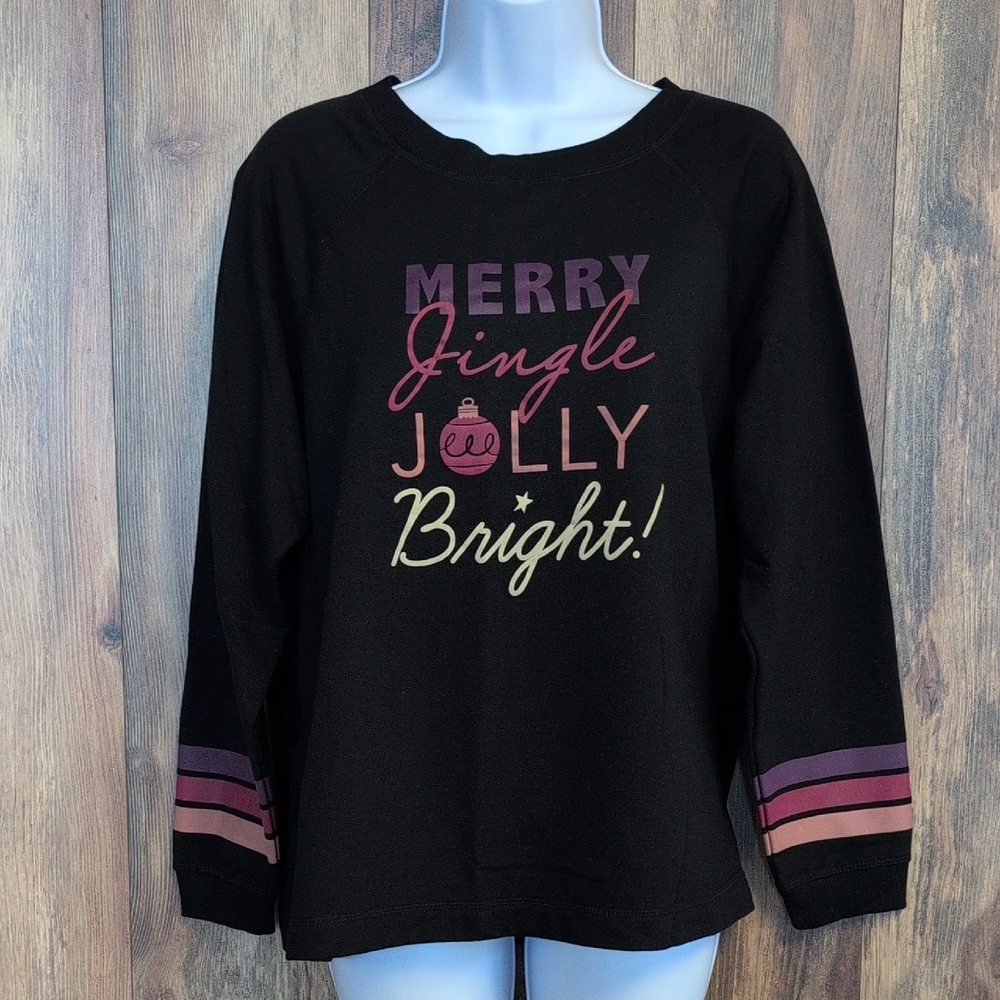 Joyspun Christmas Festive Black Long Sleeve Pajama Top M             R162